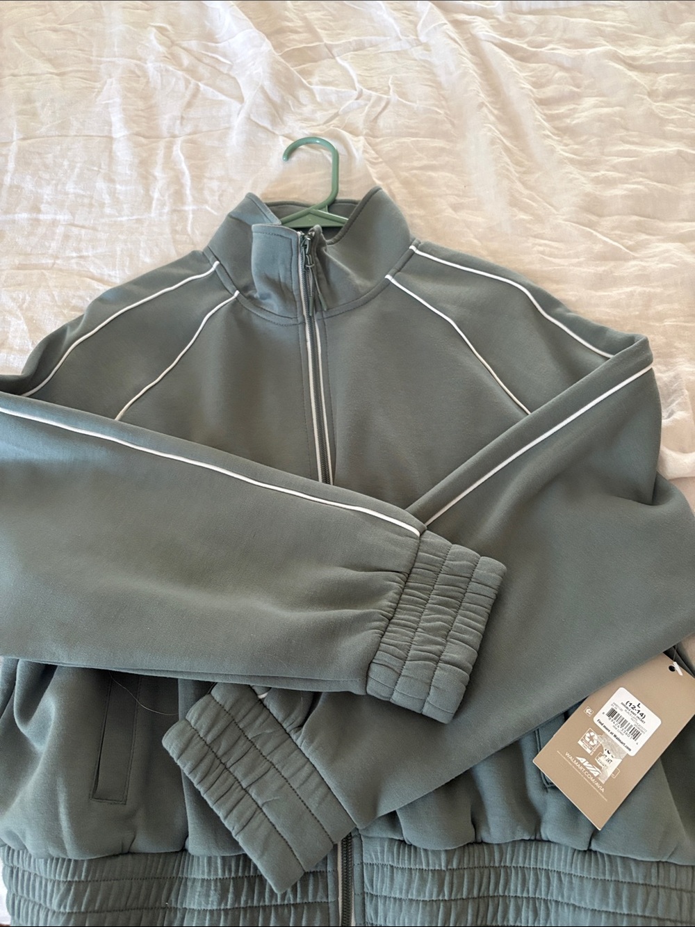 Avia Sage Green Zip-Up Track Jacket with White Piping